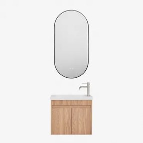 Narek Zwevend Houten Badkamermeubelset Met Geïntegreerde Wastafel Ash Brown & Ovale Led En Anticondens Zwart 50x100 Cm Asteiro & - Sklum