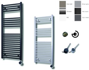 Sanicare elektrische design radiator 60x112cm inox-look met thermostaat rechts zwart