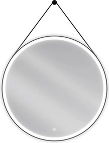 Mexen Reni verlichte ronde badkamer spiegel 90 cm, LED 6000K, anti-condens, zwarte lijst - 9812-090-090-611-70