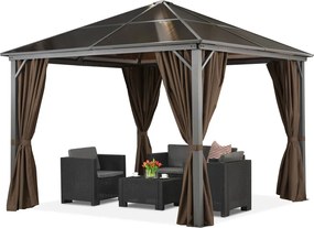 Milos tuinhuisje 3x3m met klamboe en bruine gordijnen Tuinpunt