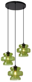 Retro hanglamp zwart met groen glas 3-lichts - Denise Retro E27 rond Binnenverlichting Lamp
