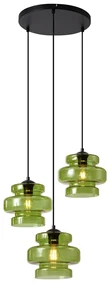 Retro hanglamp zwart met groen glas 3-lichts - Denise Retro E27 rond Binnenverlichting Lamp
