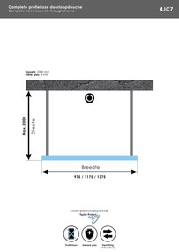 Brauer JC profielloze doorloopdouche 100cm geborsteld RVS