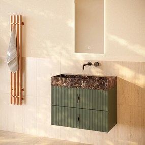 Muebles Murcia badmeubel ribbelfront 80cm legergroen met Dark Emperador wastafel zonder kraangat