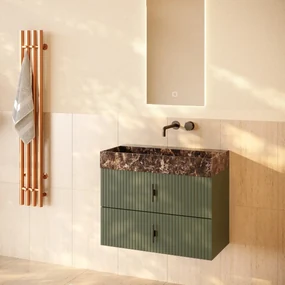 Muebles Murcia badmeubel ribbelfront 80cm legergroen met Dark Emperador wastafel zonder kraangat