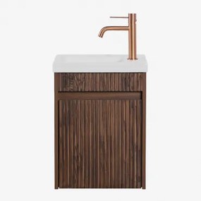 Narek Zwevend Houten Badkamermeubelset Met Geïntegreerde Wastafel Spiegelloze & Donker Hout & Roségoud Geborsteld ↑20 Cm Met Afvoerkraan Zonder Overlo