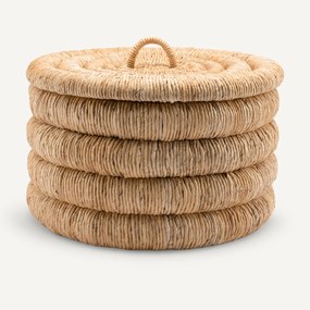 Gevlochten ronde mand met deksel, Marilo
