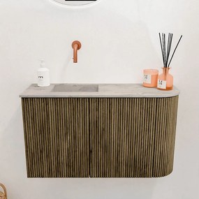 Mondiaz Joya DLux 70cm toiletmeubel ronding rechts dusk met wastafel faye links zonder kraangat glace