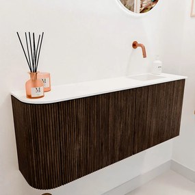 Mondiaz Joya 100cm toiletmeubel ronding links walnut met wastafel faye rechts zonder kraangat talc