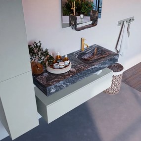 Mondiaz Alan DLux badmeubel 120cm clay 1 lade met wastafel lava rechts 1 kraangat