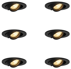 Set van 6 Moderne inbouwspot zwart kantelbaar - Club