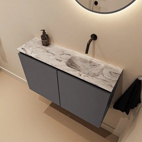 Mondiaz Ture DLux toiletmeubel 80cm dark grey met wastafel glace rechts zonder kraangat