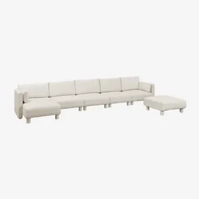5-delige Modulaire Bank Met Links Chaise Longue En Poef In Artemisa Bouclé Stof Crèmebeige Boucléstof - Sklum