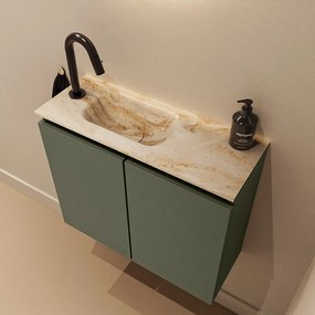 Mondiaz Ture DLux toiletmeubel 60cm army met wastafel frappe links met kraangat