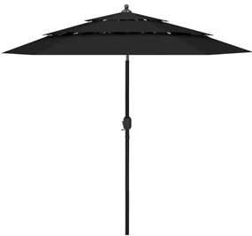 vidaXL Parasol 3-laags met aluminium paal 2,5 m zwart