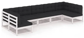 vidaXL 7-delige Loungeset met kussens massief grenenhout wit