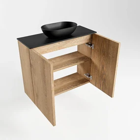 Mondiaz Fowy toiletmeubel 60cm washed oak met zwarte waskom midden zonder kraangat
