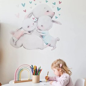 INSPIO Aquarel Muursticker - Konijntjes Familie met Hartjes