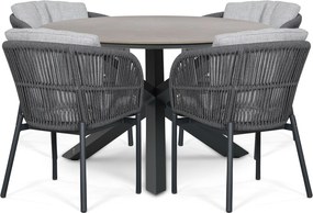 Tuinset Ronde Tuintafel 4 personen 120 cm Rope Grijs  Lifestyle Garden Furniture Monaco/Xento