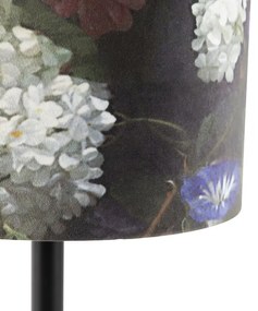 Stoffen Romantische tafellamp zwart met bloemen kap 25 cm - Simplo Modern E27 cilinder / rond Binnenverlichting Lamp
