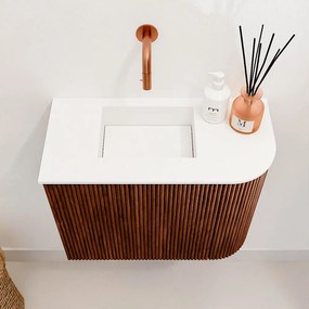 Mondiaz Joya 50cm toiletmeubel ronding rechts ruby met wastafel faye links zonder kraangat talc