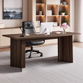 VEVOR directiebureau (160 cm lang), modern bureau met kabeldoorvoeropening, honingraat- en spaanplaatconstructie, draagvermogen van 113,4 kg, computerbureau voor werk, studie en schrijven, bruin en zwart