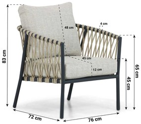 Stoel en Bank Loungeset 5 personen Aluminium/rope Grijs  Lifestyle Garden Furniture Feraro
