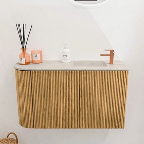 Mondiaz Joya DLux 70cm toiletmeubel ronding links oak met wastafel faye rechts 1 kraangat ostra