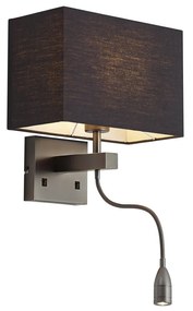 Moderne wandlamp gunmetal met zwarte kap en leesarm incl. LED - Bergamo