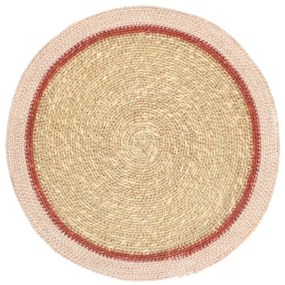 Placemat naturel, zeegras, roze rand,Ø38 cm