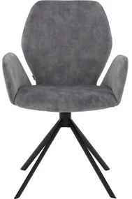 Goossens Eetkamerstoel Hera grijs velvet stof met armleuning, modern design