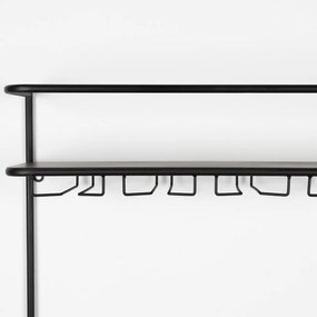 Muur Wijnrek Zwart Met Rotan - 60x18x100cm.