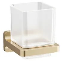 Crosswater Rotar Bekerhouder - 8x9.8x9cm - met beker - vierkant - wandmodel - geborsteld messing RT003F