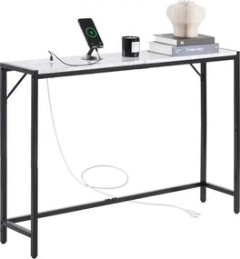 VEVOR Marmeren consoletafel, moderne lange haltafel (110 cm) met stopcontact, dunne bijzettafel met ijzeren buizen, anti-kantel- en driehoekige steun voor woonkamer, hal en entree