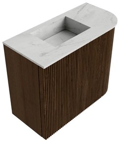 Mondiaz Joya DLux 50cm toiletmeubel ronding rechts walnut met wastafel faye links zonder kraangat opalo