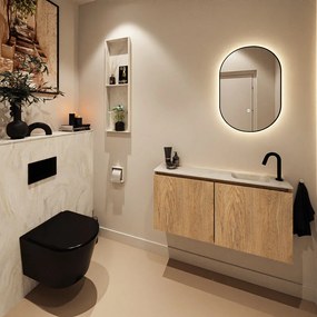 Mondiaz Ture DLux toiletmeubel 100cm washed oak met wastafel ostra rechts met kraangat