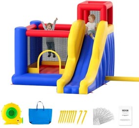 VEVOR Opblaasbaar springkasteel, hoogwaardig buitenspeelhuis/trampoline, springkasteel met blower, glijbaan en opbergtas, 340 x 260 x 230 cm springkasteel voor de familietuin