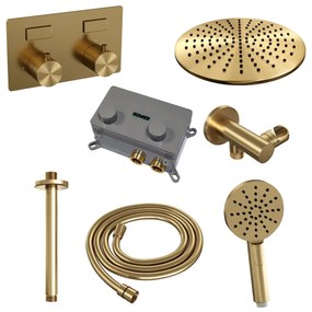 Brauer Gold Carving thermostatische inbouw regendouche met 3 standen handdouche, plafondarm en hoofddouche 30cm set 60 messing geborsteld PVD