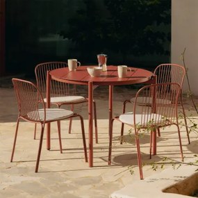 Ronde Tafelset Ø110 Cm In Aluminium Elton En 4 Tuinstoelen In Staal Anerina Terracota - Sklum