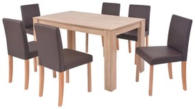 vidaXL Eettafel met stoelen kunstleer en eikenhout bruin 7 st