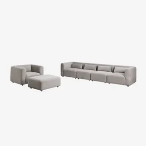 Woonkamerset Met 4-delige Modulaire Bank, Fauteuil En Fogler Poef Corduroy Grijs – Taupe – Koel - Sklum