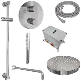 Brauer Stripe inbouw regendouche rond met 25cm hoofddouche, rond met gebogen muurarm, glijstang en staafhanddouche set 44 chroom