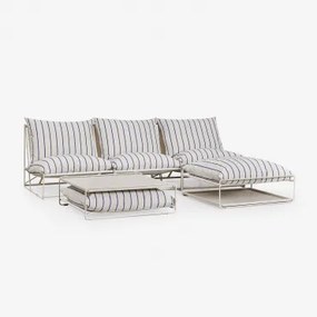 Amaro Tuinset Met 3-delige Modulaire Bank, Bijzettafel En Omvormbare Voetenbank Tapioca Beige - Marine Blauw - Sklum