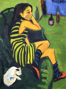 Kunstreproductie Artiste Marcella (Portrait of a Girl & A Cat) - Ernst Ludwig Kirchner, (30 x 40 cm)