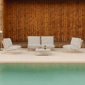 Tuinset Met 2-delige Modulaire Bank, 2 Fauteuils En Ombouwbare Bijzettafel Amaro Tapioca Beige - Marine Blauw - Sklum