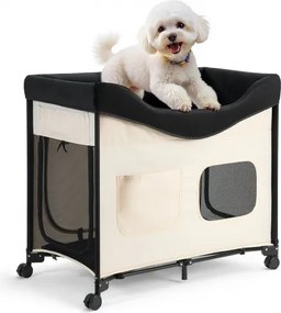 VEVOR Verhoogd Huisdierbed (L), Opvouwbaar Hondenbed met 600D Oxford-stof en Nederlands Fluweel, Draagbaar Verhoogd Huisdierbed met Wielen, Zijvakken en Draagtas, Beige