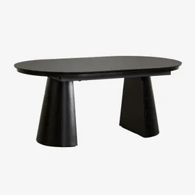 Ovale Eettafel 180-240x105 Cm Uitschuifbaar In Mdf En Montana Eiken Fineer Gewoon Zwart - Sklum