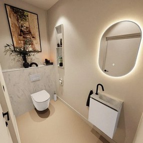 MONDIAZ TURE-DLUX 40cm toiletmeubel Linen. EDEN wastafel Opalo positie rechts. Met 1 kraangat. TUREDX40LINR1OPA