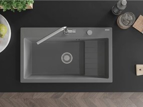 Mexen Omar granieten spoelbak 1-komers 800 x 480 mm, grijs, sifon chroom - 6520801005-71