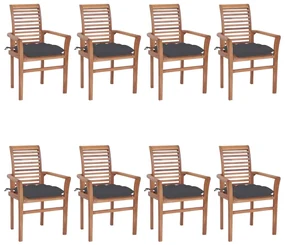 vidaXL Eetkamerstoelen 8 st met antracietkleurige kussens massief teakhout